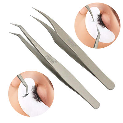 FEITA Professional Stainless Steel Angled curved Pointy Precision Tweezer Set for Single Lash, 3D-6D Volume Lashes